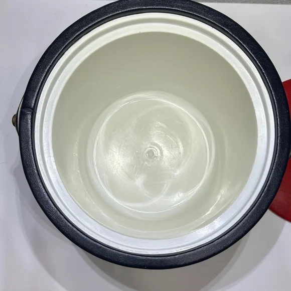 Vintage 70’s Georges Briard USA Navy / Red Leather Insulated Lidded Ice Bucket - Picture 6 of 14